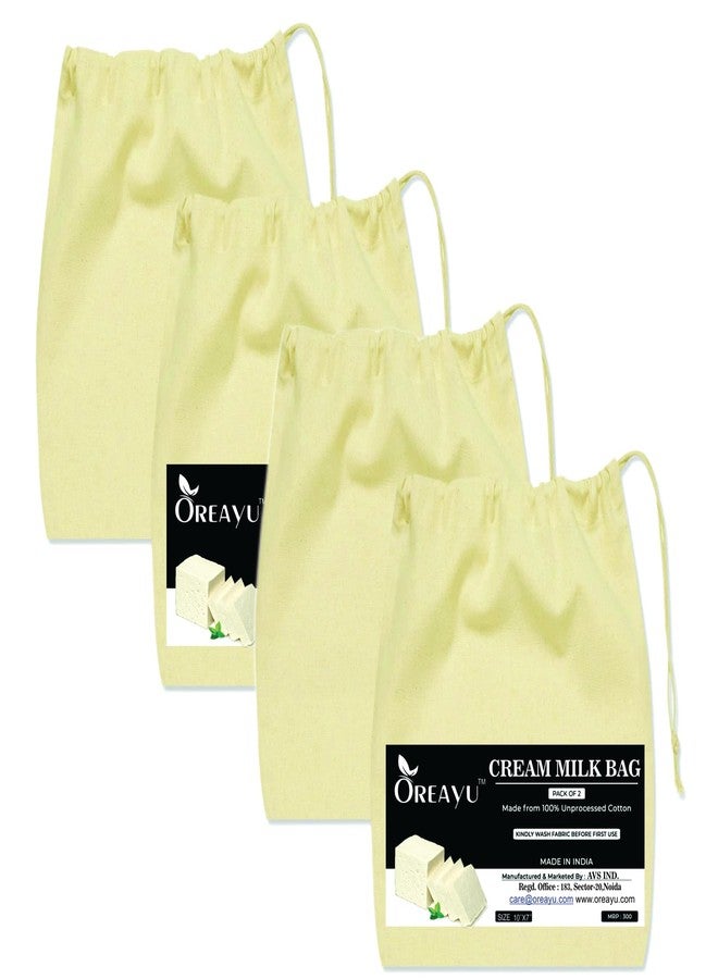 OREAYU Cotton Cheese Nut Milk Cloth Bag for Kitchen, Unbleached Reusable Cotton Bags for Straining Juice as Strainer, Masala Potli, Spice Bag, Paneer, Curd, Cheese, 10x7inches 4 Pcs - Image 1